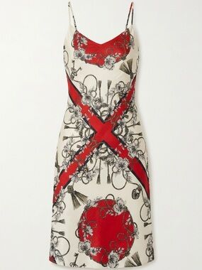 River Island Cream Slip Dress with Red and Black Graphic Print